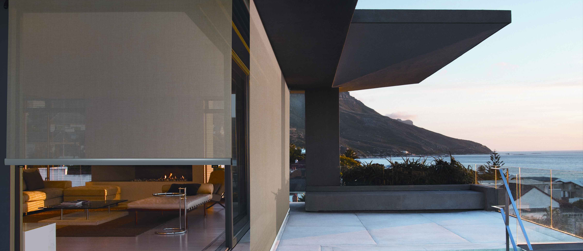 Sunshine Coast home with outdoor blinds overlooking the coastline