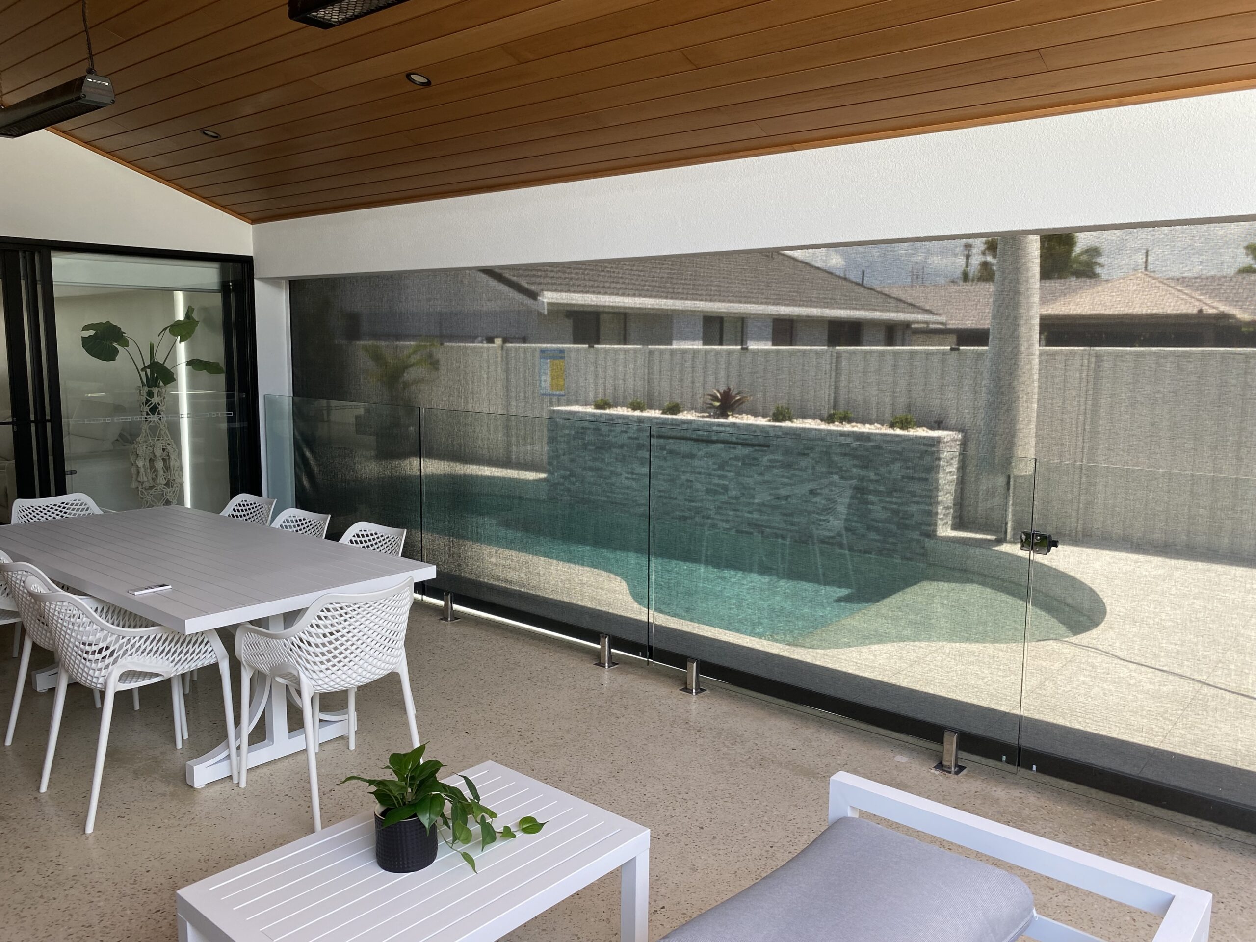 ZipScreen outdoor blind with 160mm pelmet, internal view, Sunshine Coast